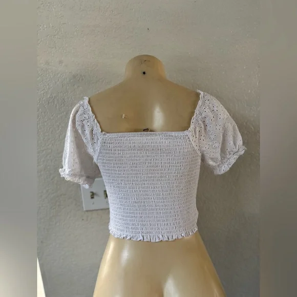 Love Tree White Smocked Eyelet Crop Top - Picture 2 of 3